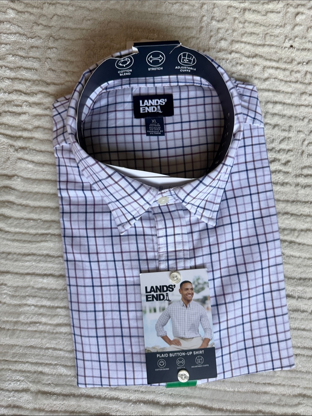 Lands' End Men's Purple Plaid Button-Up Shirt